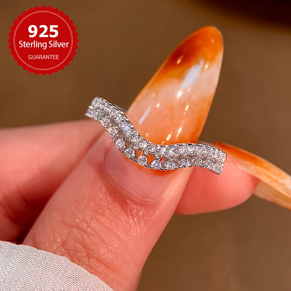 Silver Crown Ring Double Row CZ Band